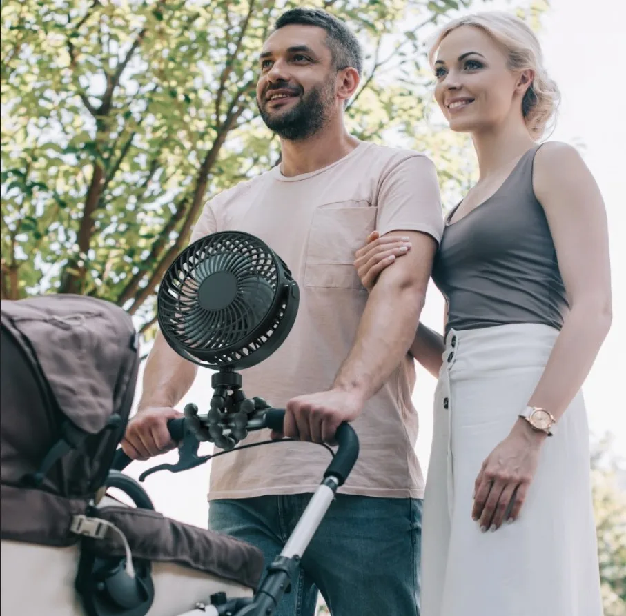 Portable Small Stroller Fan With Flexible Tripod Clip USB Rechargeable Handheld Cooling Fan For