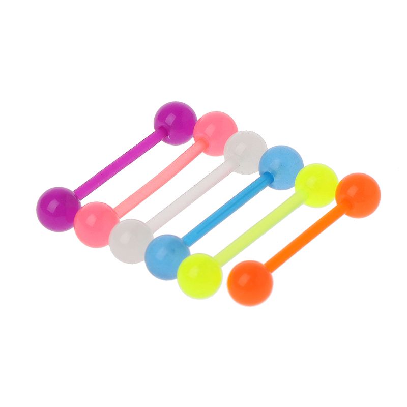 A0KD 6 Pcs/Box Acrylic Luminous Glow Ball Tongue Nose Stud Navel Button Ring Body Piercing Jewelry Women Gift