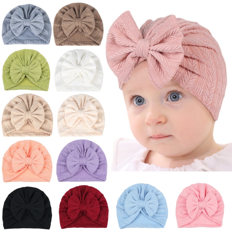 1pcs Big Bow Soft Baby Hat Baby Girls Boys Turban Hat Newborn Infant Cap Knitted Beanies Toddler Headwraps Kids Headwear