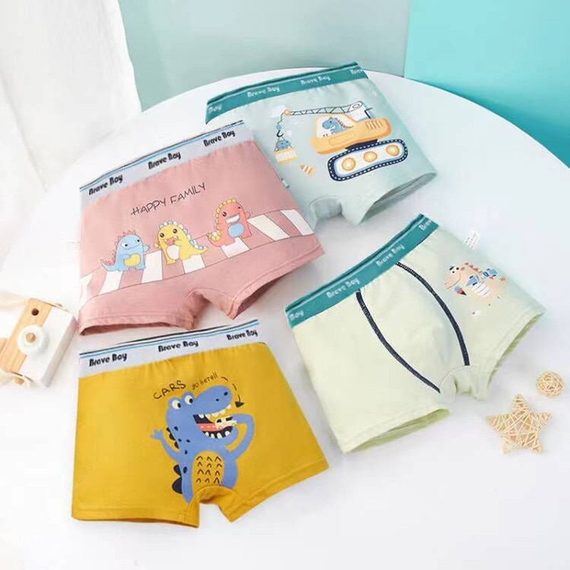 4PC Cotton Boys Boxer Underpants Children's Panties Cartoon Underwear Middle Small Kids Panty Boy Shorts