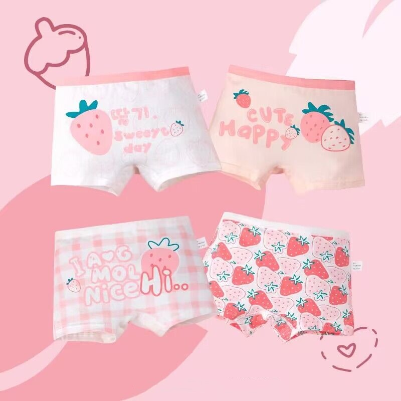 4pc Girls Panties Kids Cotton Underwear Children's Briefs Cute Cartoon Short Princess Rabbit Pattern