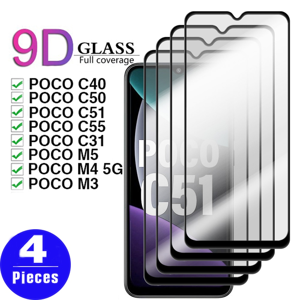 4Pcs For xiaomi Poco C50 Tempered glass screen protector Poco C55 M5 C51 C40 M4 5G M3 F5 pro phone protective film Smartphone