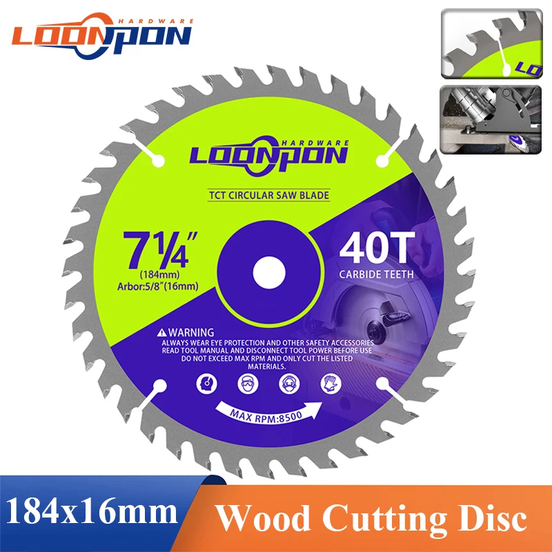 Loonpon 184mm Carbide Circular Saw Blade Wheel Discs Wood Cutting Disc Woodworking Saw Blades for