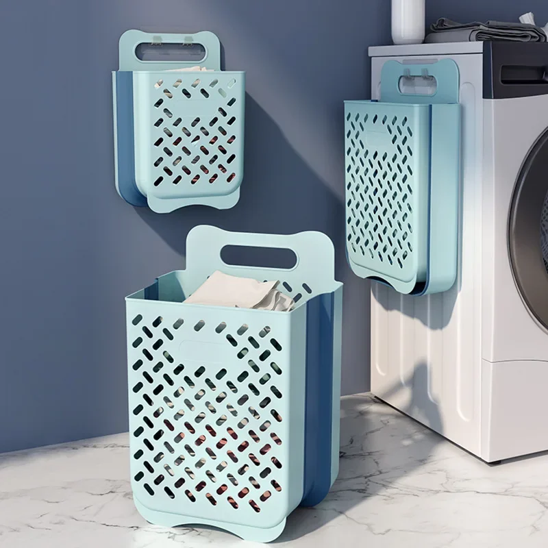 Folding Bathroom Laundry Basket Wall-mounted Dirty Clothes Storage Basket Household Laundry Bag