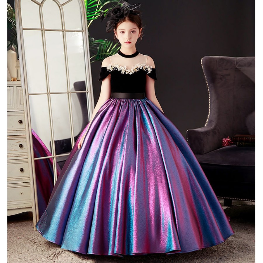 Teen Girls Shiny Gradient Prom And Evening Party Off The Shoulder Dress 3 To 14 Years Princess Appliques Gala And Pageant Gown