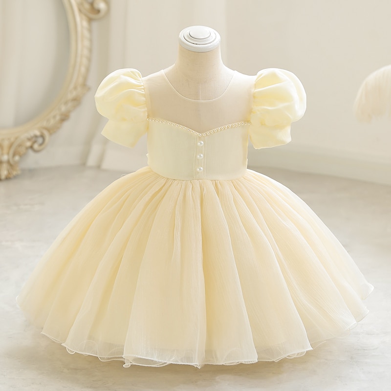 Little child evening dress palace style net gauze bubble sleeve short style princess dress dinner holiday performance W002