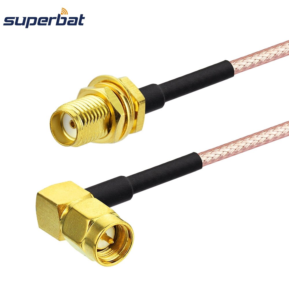 Superbat SMA Female Bulkhead to Male Right Angle Connector RF Pigtail Extension Cable RG316 100cm for Wi-Fi Radios