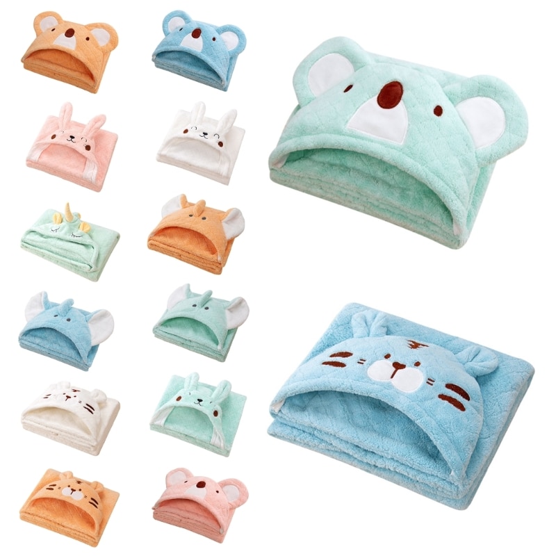 Quick-Dry Baby Towel with Hood-Coral Velvet Bath Towel Infant Poncho- Ultra-Absorbent Toddler Bathrobe Cartoon Sleepwear
