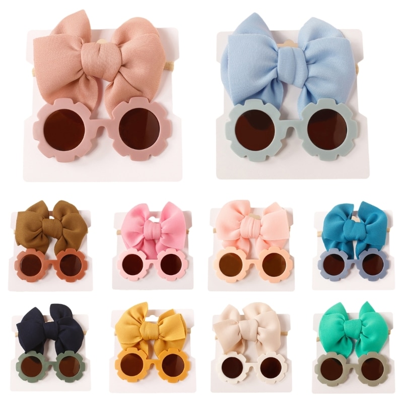 Baby Girls Headband and Sunglasses Set Bows Hair Band & Round Sunglasses for Kid GXMB