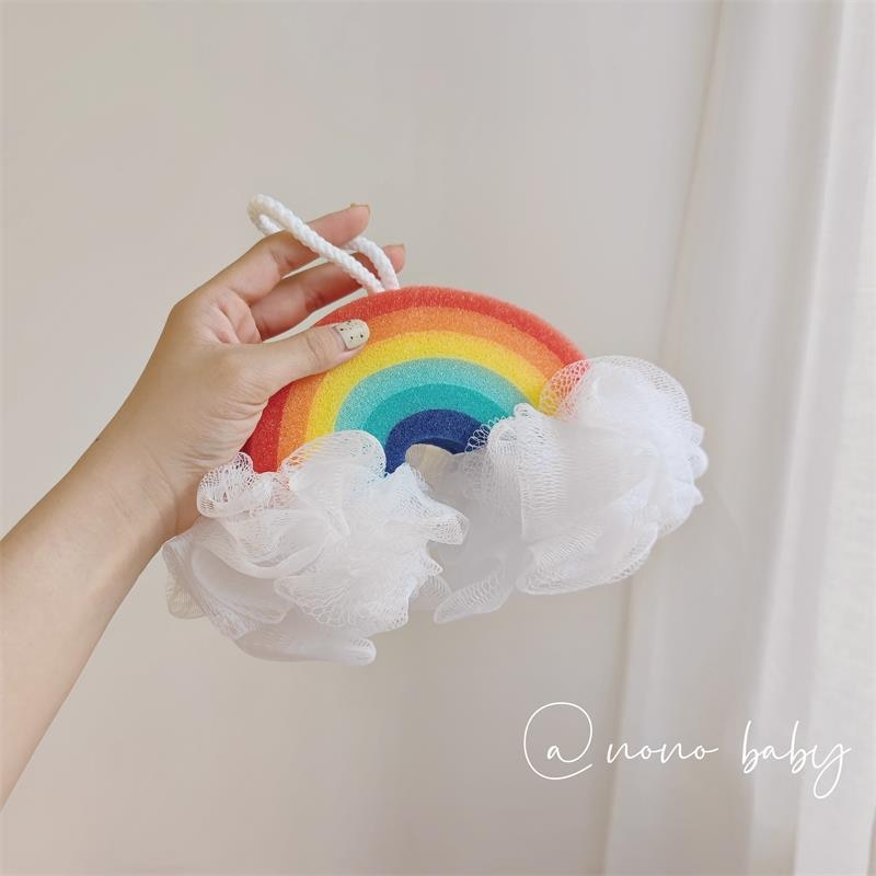 Kawaii Rainbow Bath Ball Soft Mesh Bubbler Sponge Baby Shower Wash Scrubber Cartoon Color Durable Body Massage Bathroom Brush