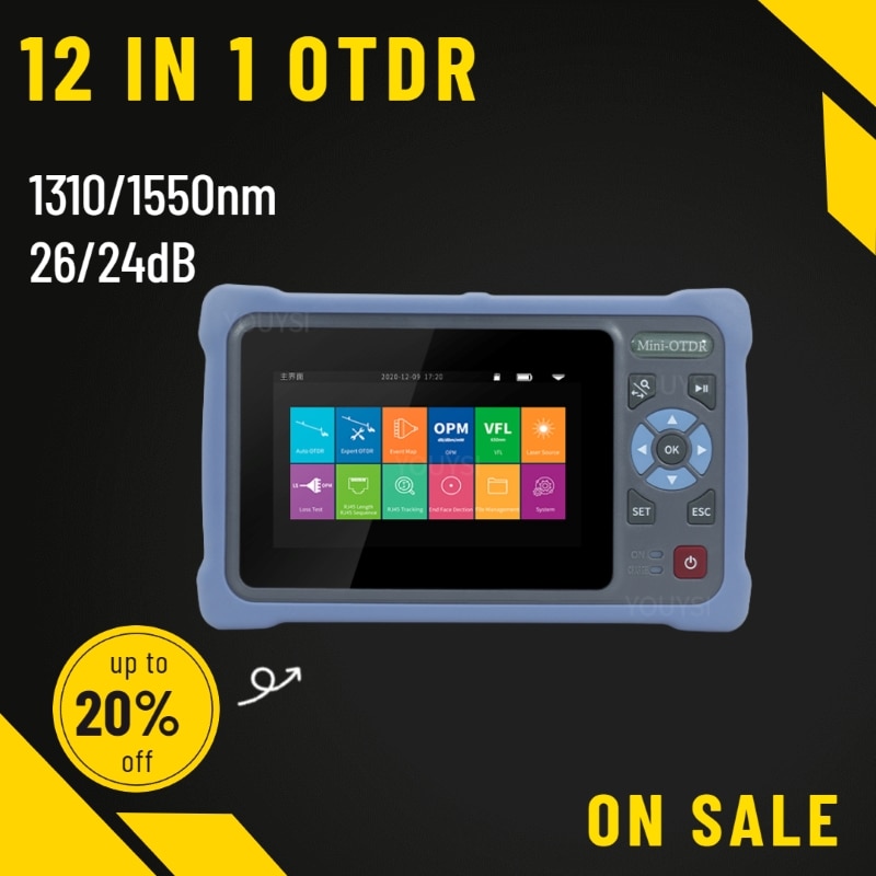 MINI OTDR 1310/1550nm 26/24dB Fiber Optic Reflectometer Touch Screen VFL OLS OPM Event Map Ethernet Cable Tester Free shipping