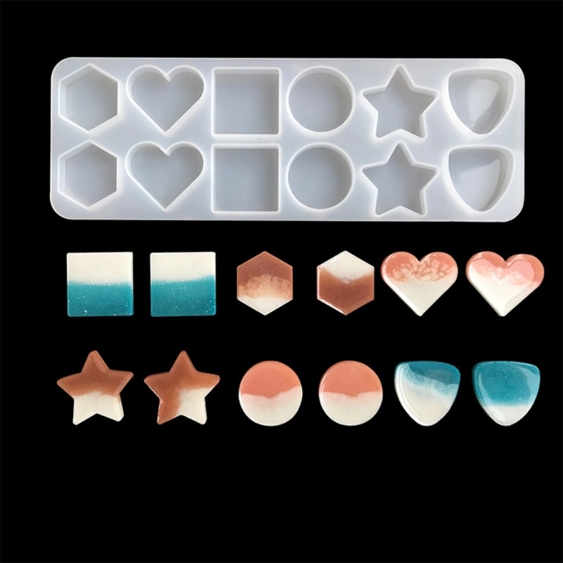 Resin Silicone Mold Heart Star Round Badge Epoxy Mold Valentines Day Resin Casting Mold for Jewelry DIY Keychain Craft Dropship