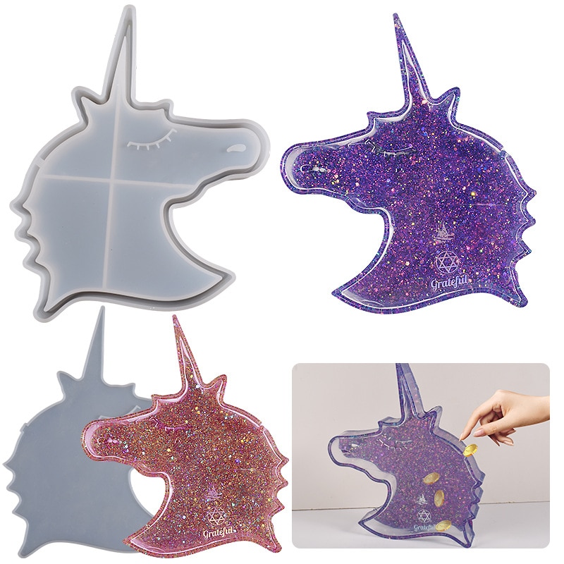 Unicorn Piggy Bank Silicone Resin Mold Creative DIY Craft Coin Storage Box Silicone Epoxy Resin Casting Mold Handmade DIY Craft