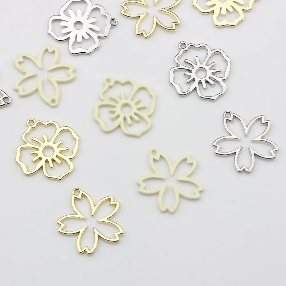 Charming Blossom Charms Wholesale Hollowed-out Sakura Pendants for DIY Jewelry-making 10pcs/lot
