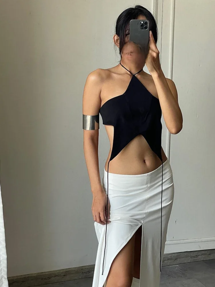 Black Pentagram Halter Top Sexy Hanging Neck Y2k Accessories Fashion Backless Women Clothing