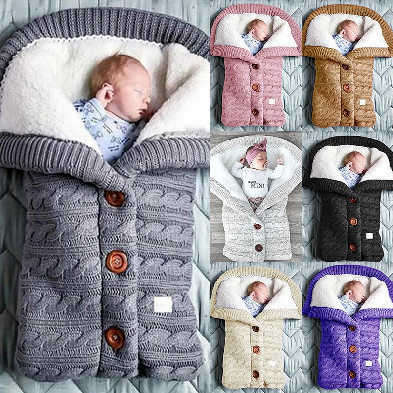 Blanket Warm Knit Swaddle Bag Stroller Button Sleeping Bag Toddler Sleeping Newborn Wrap Baby baby Winter Infant Wrap Swaddling