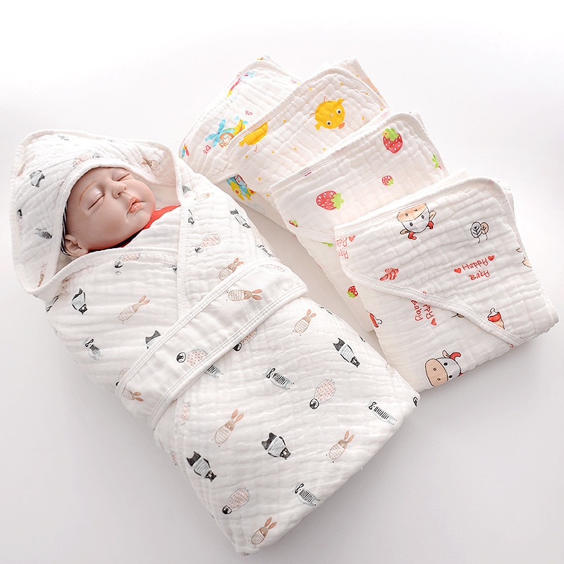 Towel Baby 4-layer Swaddling Seasons Cotton Hooded Cotton Towel Towel Bath Newborn Baby Universal Wrapping Four Quilt Blanket