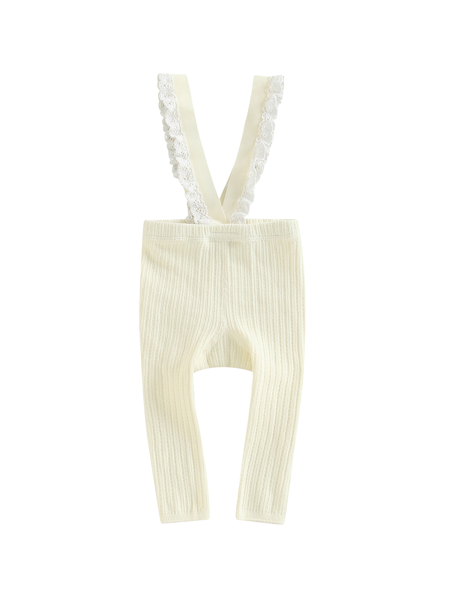 Baby Girl Ribbed Knitted Leggings Lace Trim Suspender Pantyhose Warm Overall Pants Pantyhose Stockings