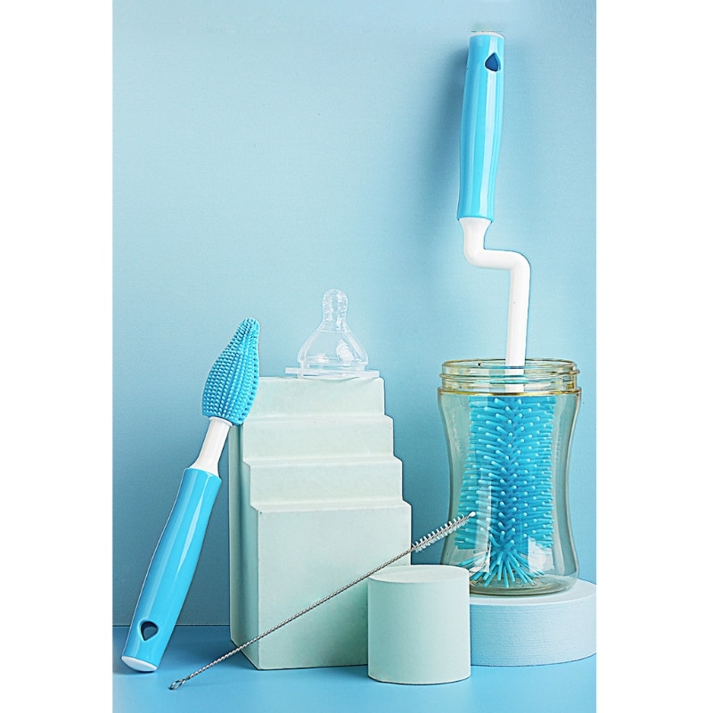 Silicone Bottle Brush 360 Degree Rotation Baby Pacifier Cup Nipple Cleaning Brushes Set Handheld Soft for Head Grad