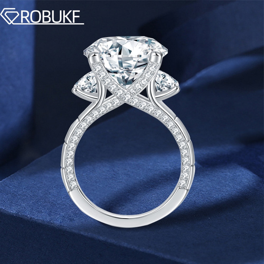 Luxury 9.6cttw Full Moissanite Wedding Rings 925 Sterling Silver Round Cut D Color Sparkling Moissanite Diamond Ring For Women