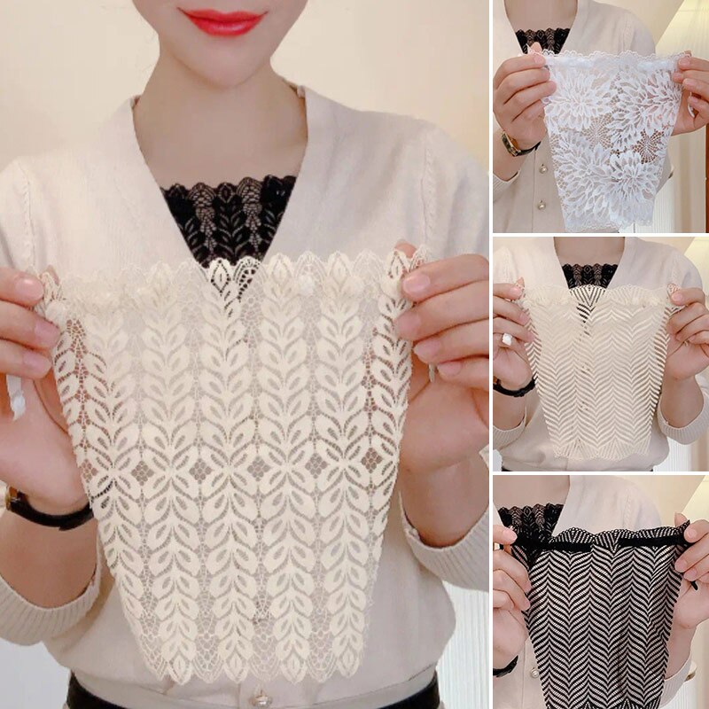 Summer Clip-On Floral Lace Mock Camisole Bra Insert Cleavage Cover Overlay Panel Vest Wrapped Chest Bandeau Women Breathable New