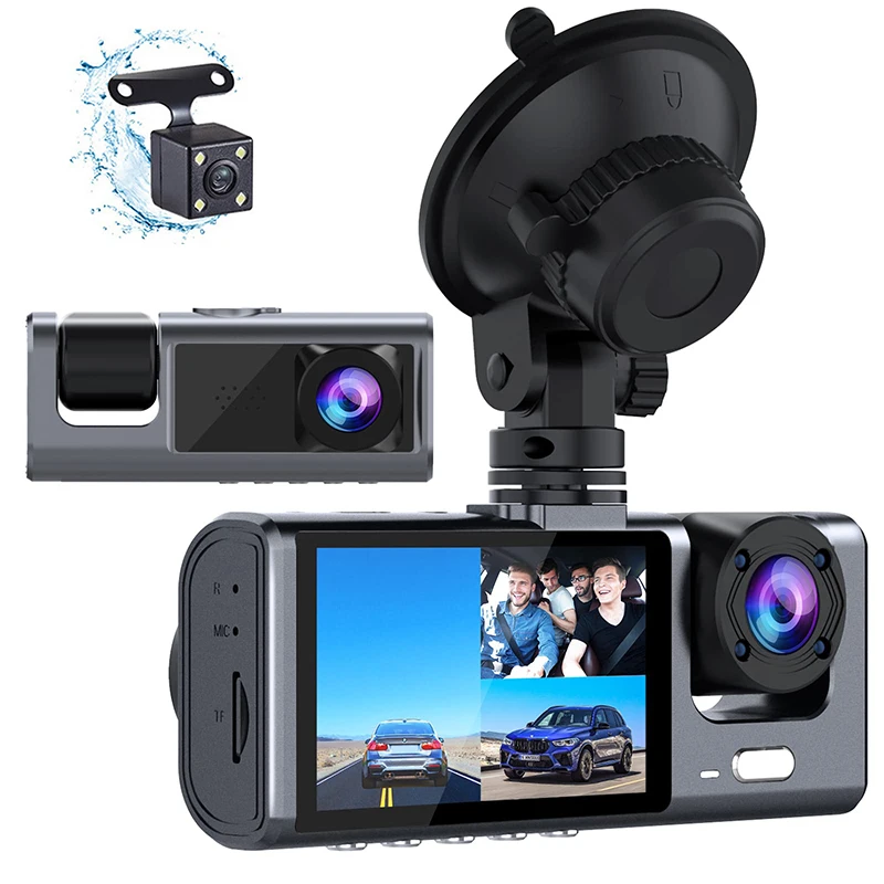 3 Channel Dash Cam for Car Camera 1080P Video Recorder Dashcam Black Box Dual Lens Inside Car DVR