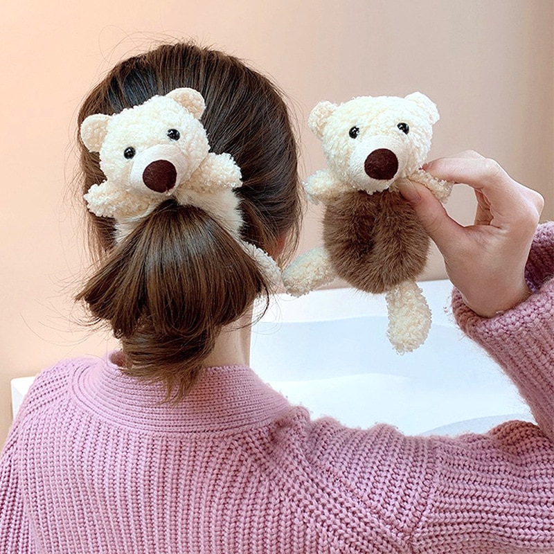 Korean Kawaii Plush Cartoon Elastic Hair Bands Rabbit Bear Hair Rope Hair Ties Girls Updo Headwear Girls Hair Accessories