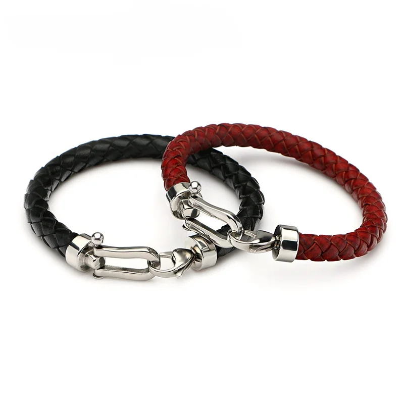 8mm Genuine Leather Men Bracelet 316L Stainless Steel Lobster OT Clasp Bracelet Retro  Bangles