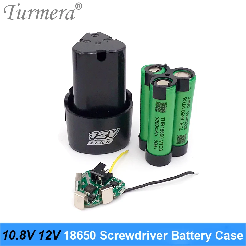 Turmera 3S 10.8V 12V Screwdriver Drill Battery Case Box with 18650 Hoder Brackets 3S 30A BMS Board