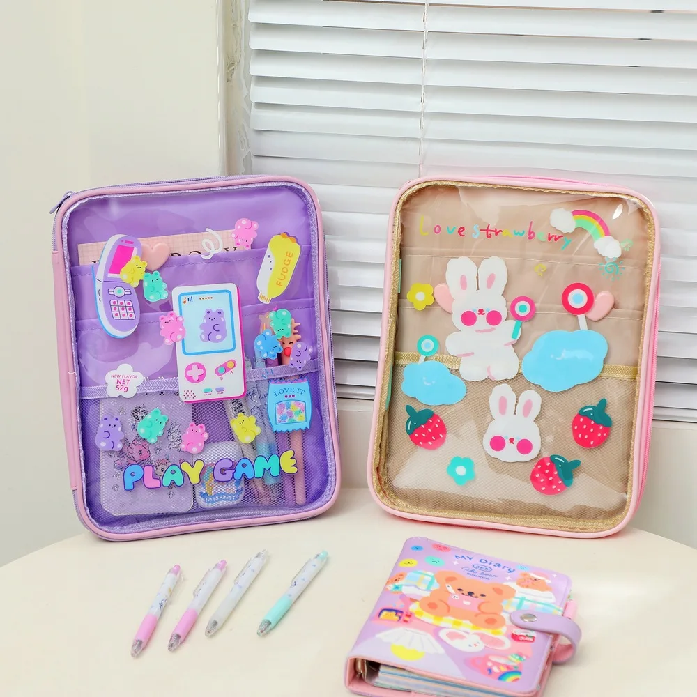 PVC Transparent Cartoon Bear Tablet Bag Suitable for 11 inch 10.5 inch IPad Girls' Tablet Storage