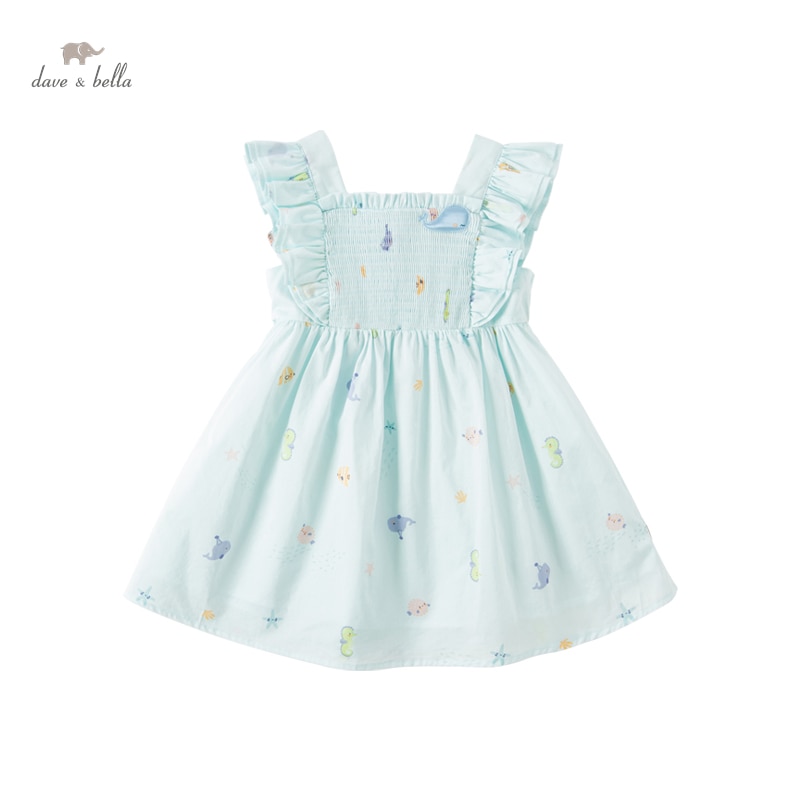 Dave Bella Girl's Dress Children's New Baby 2023 Summer Lovely Sweet Fashion Sleeveless Floral Princess Party Outdoor 