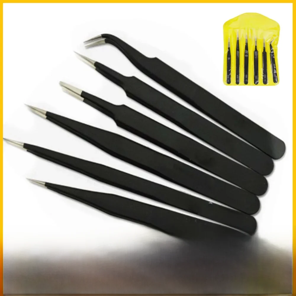 2/6pcs Precision Tweezers Set ESD Anti-Static Stainless Steel Tweezers Repair Tools for Electronics