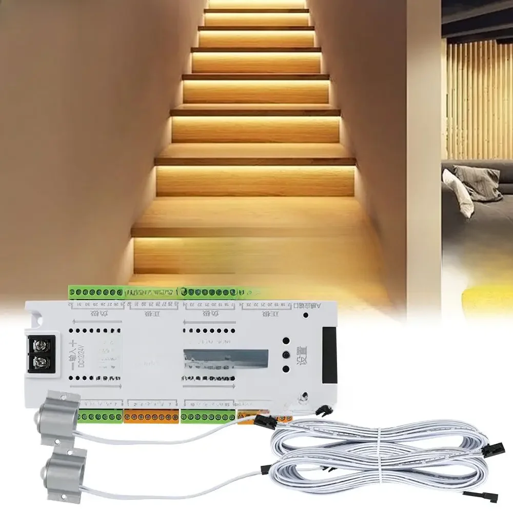 Stairway Lighting LED Motion Sensor Automatic Stair Light Controller Kit DC 12V 24V 32 Channels For