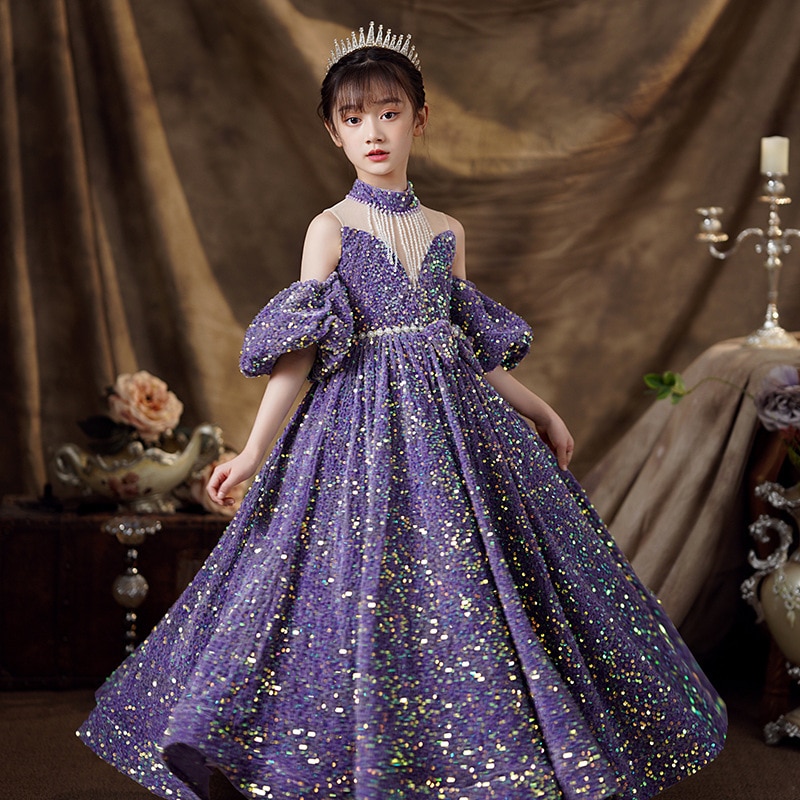 Kids Dresses 2023 Summer new sequin Beaded teens beauty pageant Baby Princess long dress Girls' dress for Party Wedding Dre