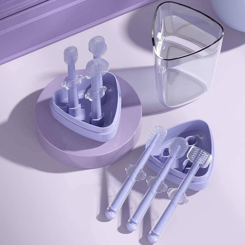 3pcs/1box Baby Toothbrush Infant Deciduous Teeth Silicone Newborn Baby Brushing Teeth 0-1 year old Tongue Coating Oral Cleaning