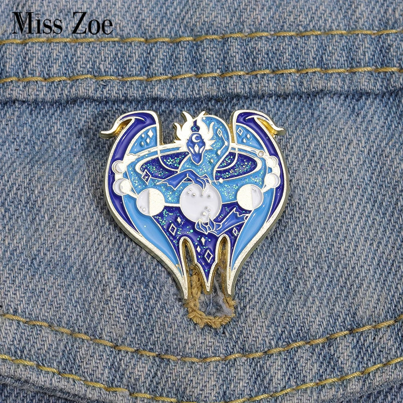 Moon Phase Enamel Pins Custom Starry Dragon Brooches Lapel Badges Gothic Punk Cool