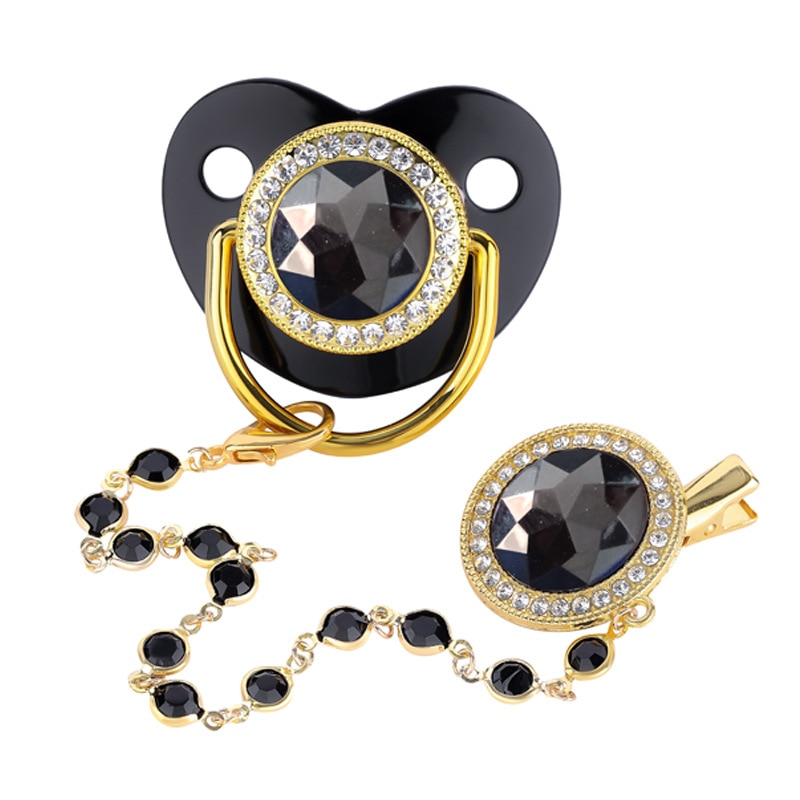 Luxury Baby Pacifier with Clips BPA Free Silicone Infant Nipple Gold Bling Newborn Diamond Baby Dummy Soother Pacifier for 0-18M