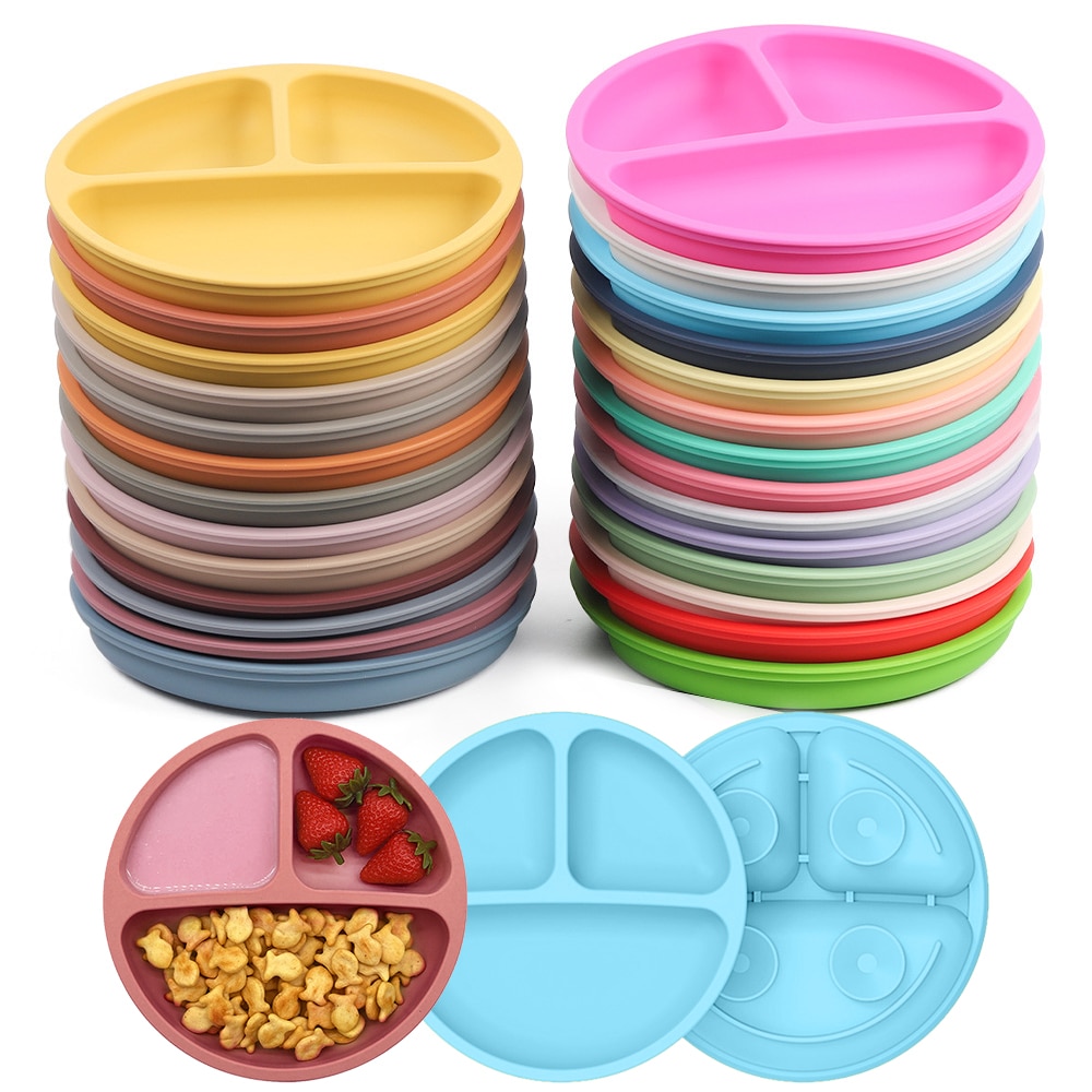 BPA Free Silicone Baby Dinning Plate Suction Children Dishes Baby Feeding Bowl Toddler Training Tableware Kids Smile Face Plate