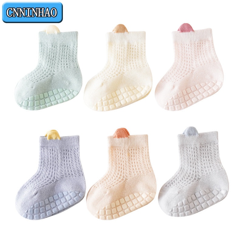 New Spring /Summer Mesh Thin Baby Socks Glued And Non Slip Baby Boneless Loose Mouth Toddler Socks Class A Combed Cotton Socks
