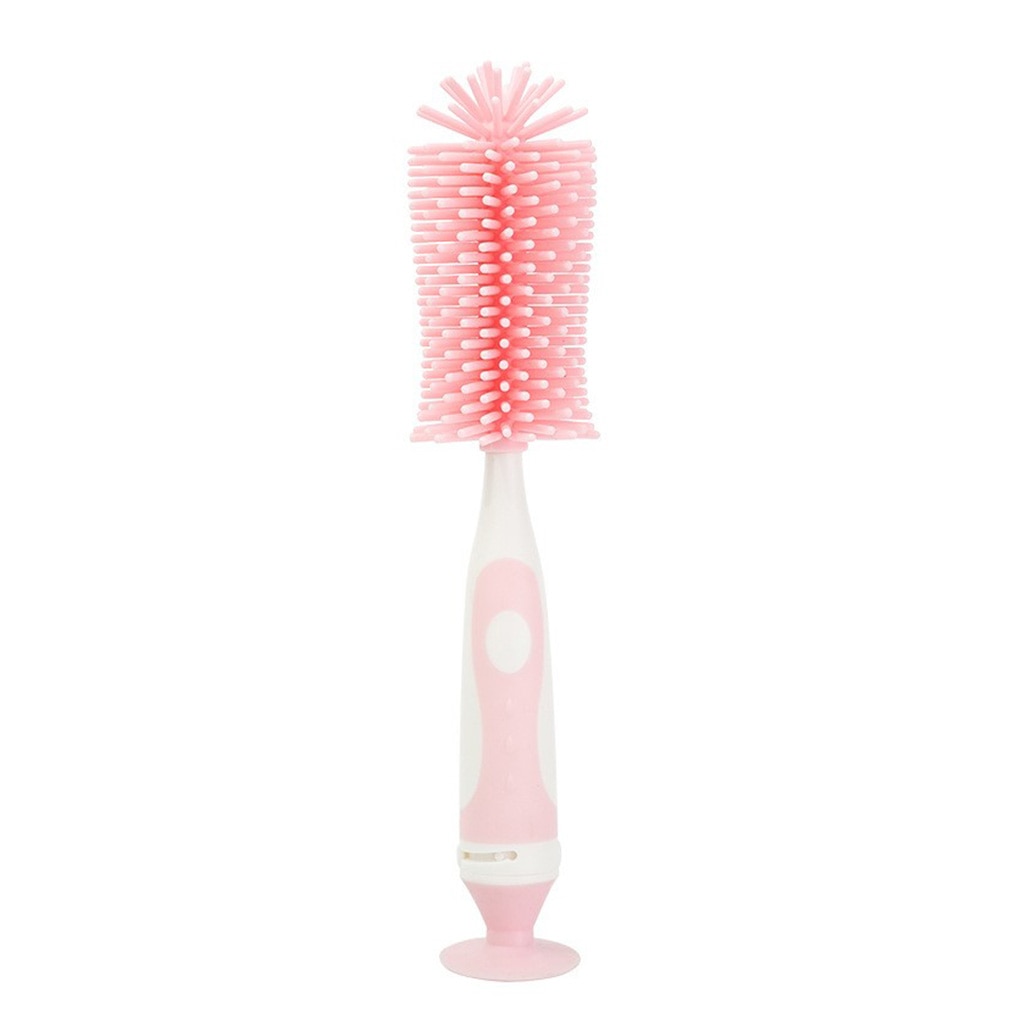 1/2 Baby Bottle Brush Nipple Washing 360 Degree Rotation Plastic Handle Detachable Household Handheld Cleaning Pink
