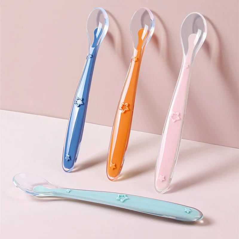 2 Pcs Baby Silicone Spoon Learning Spoon Set Stars Tableware Kids Soft Silicone Feeding Spoon
