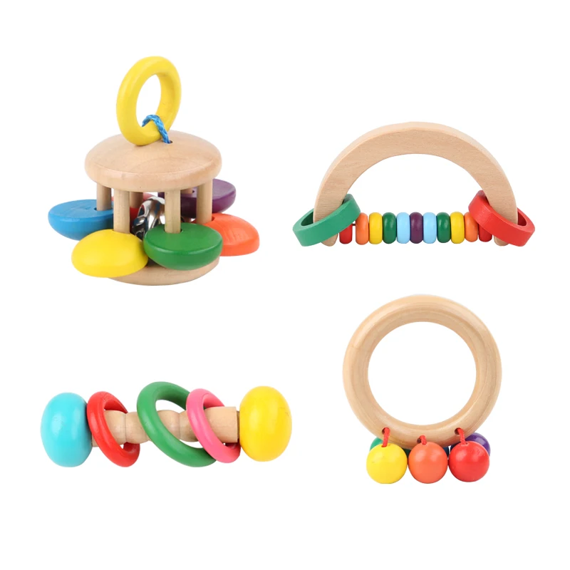 1pc Baby Toys Beech Wooden Rattle Hand Bells Toys Of Newbron Montessori Educational Toys Mobile