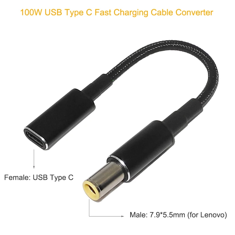 100W USB Type C PD Fast Charging Cable Cord for Lenovo ThinkPad T61 T60 T420 T430 USB-C to 7.9X5.5mm