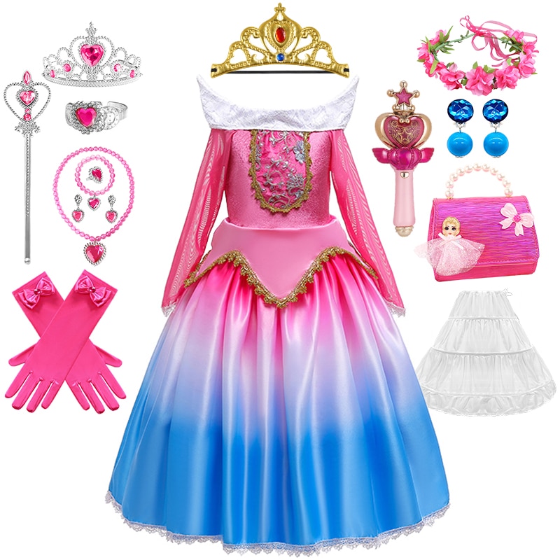 Christmas Fairy Girl Sleeping Beauty Princess Dress Halloween Cosplay Child Snow Queen Aurora Birthday Party Masquerade Costume