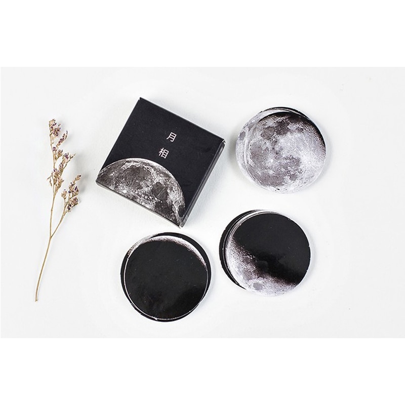46Pieces Mini Boxed Stickers Black&white lunar surface Hand Moon Scrapbook materials handmade decorative Sealing Sticker 4CM