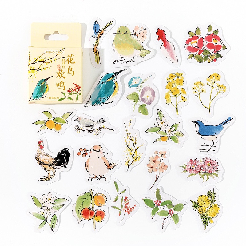 56 packs wholesale Boxed stickers flowers and birds retro literary diy materials decorative stickers free shipping