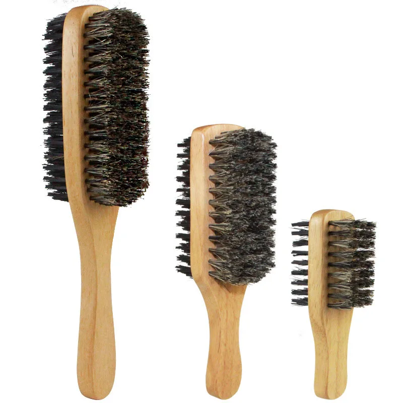 1PC Men Boar Bristle Hair Brush S/M/L Natural Wooden Wave Brush for Male Beard Hairbrush
