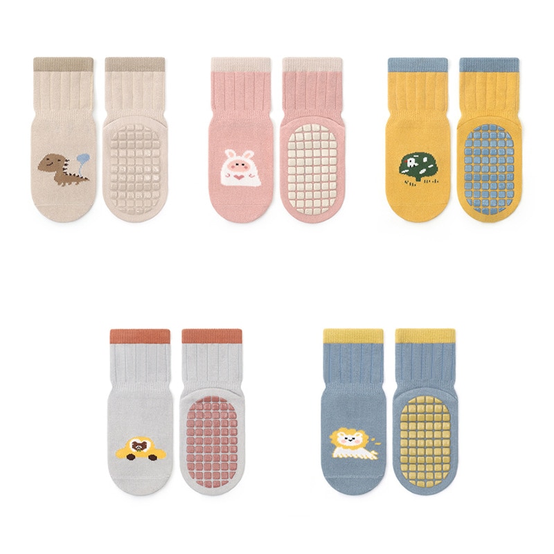 Cute Cartoon Baby Rubber Anti-slip Floor Socks 2023 New Spring Cotton Stitch Casual High Long Clothes for Newborn Boys Girls