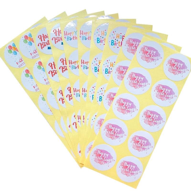 1000Pcs wholesale Happy Birthday Sealing sticker Round Seal Lables Stickers white Polka dot ink painting Adhesive Handmade 35mm