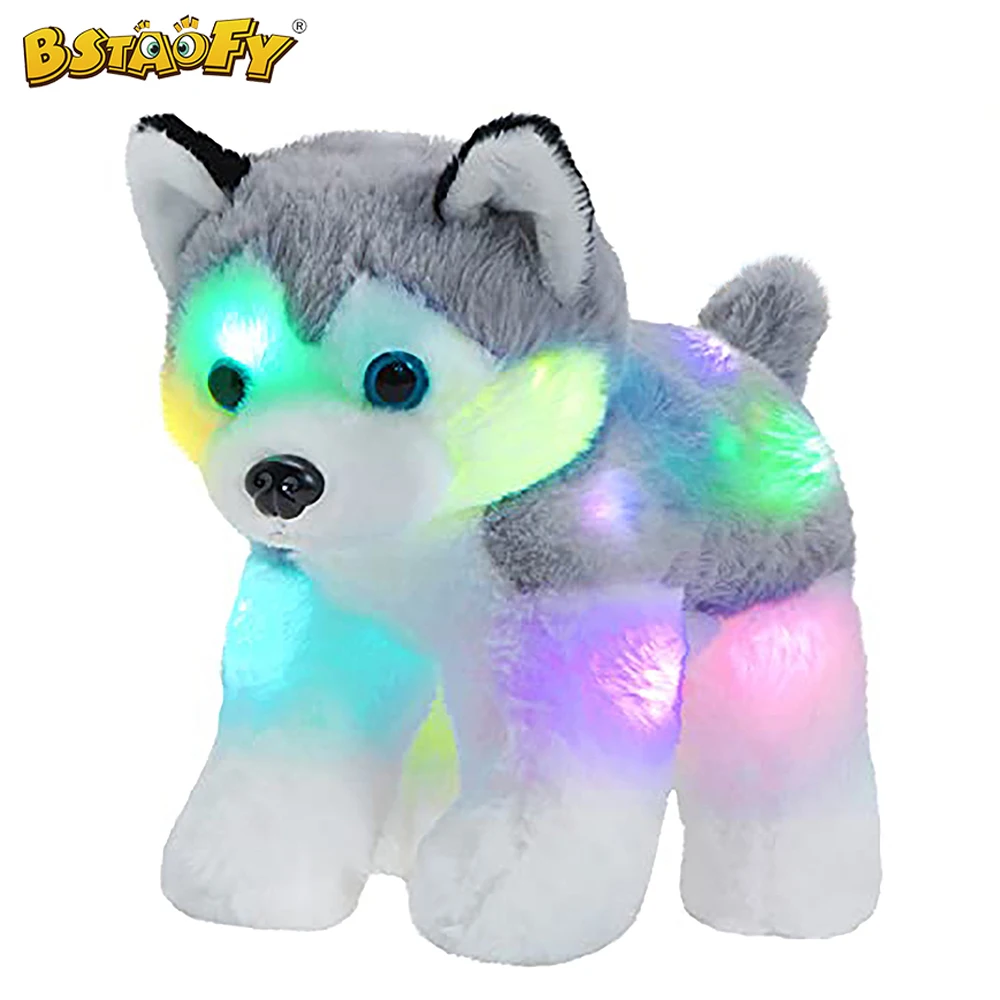 Cute Musical Light up Husky Puppy Stuffed Animal LED Dog Plush Toy with Night Lights Lullaby